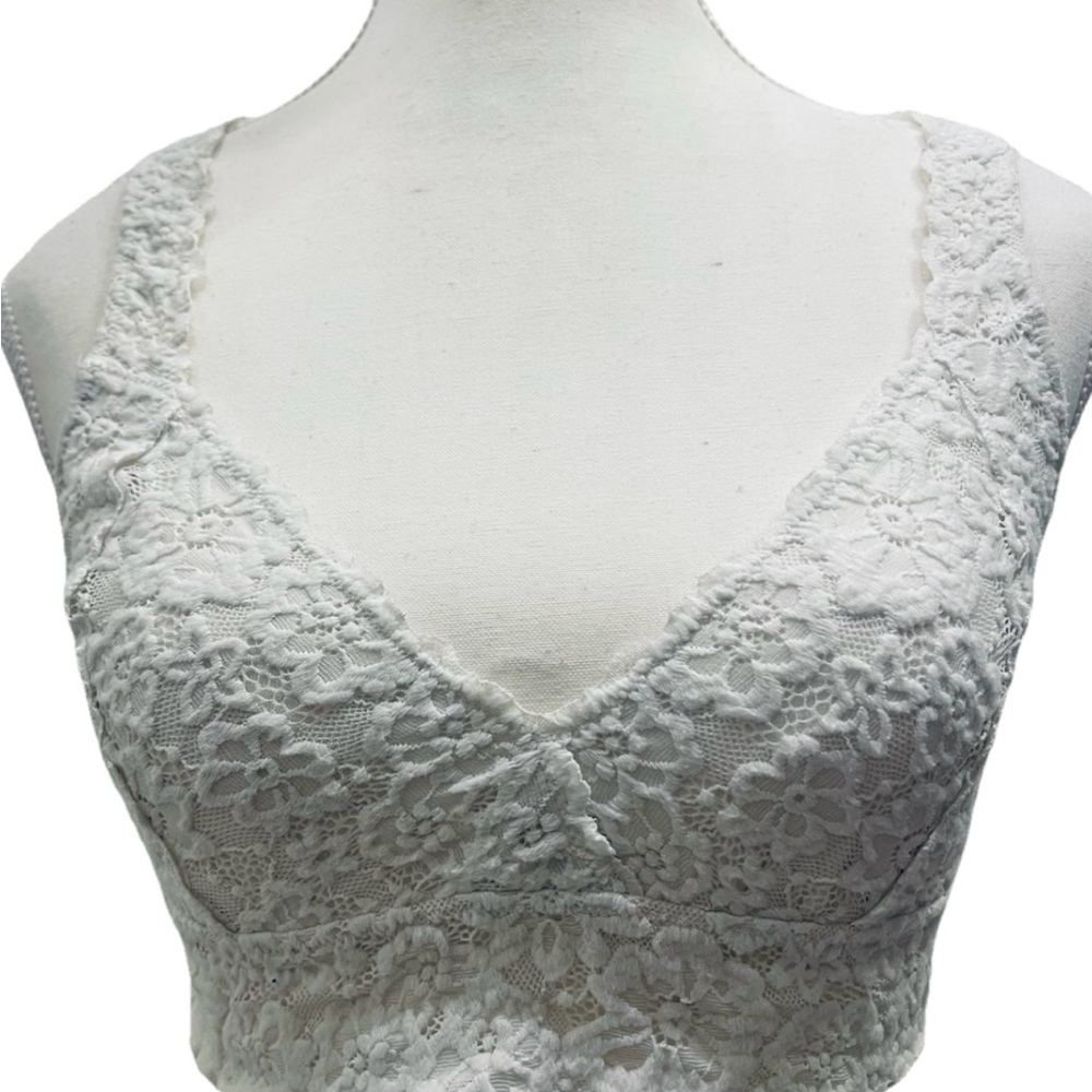 AERIE Women's Criss Cross Back White  Lace Bralette Lined Wire Free Size M